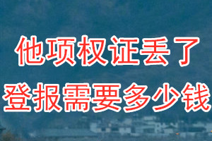 他项权证丢了登报需要多少钱？